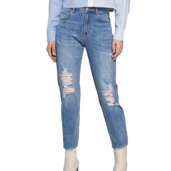 wild fable Denim - Wild Fable Women's Distressed High Rise Mom Jeans